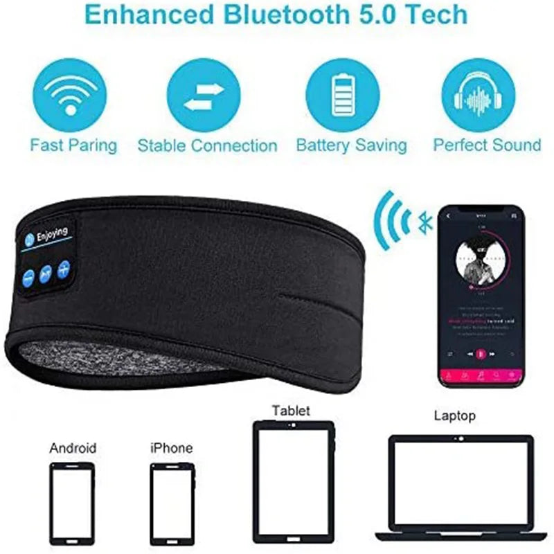 Sleep Mask Bluetooth Sleeping Earphones Headband Thin Soft Elastic Comfortable Wireless Music Headset Eye Mask for Side Sleeper